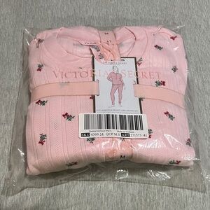 Victoria's Secret Cozy Pointelle Henley Long Pajama Set Size M *SHORT*
